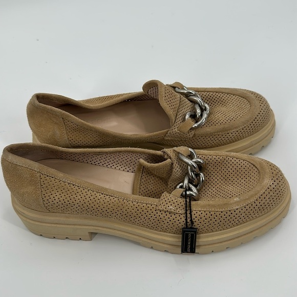 Napoleoni Italy Chunky Lug Sole Perforated Suede Chain Loafers - Picture 1 of 5